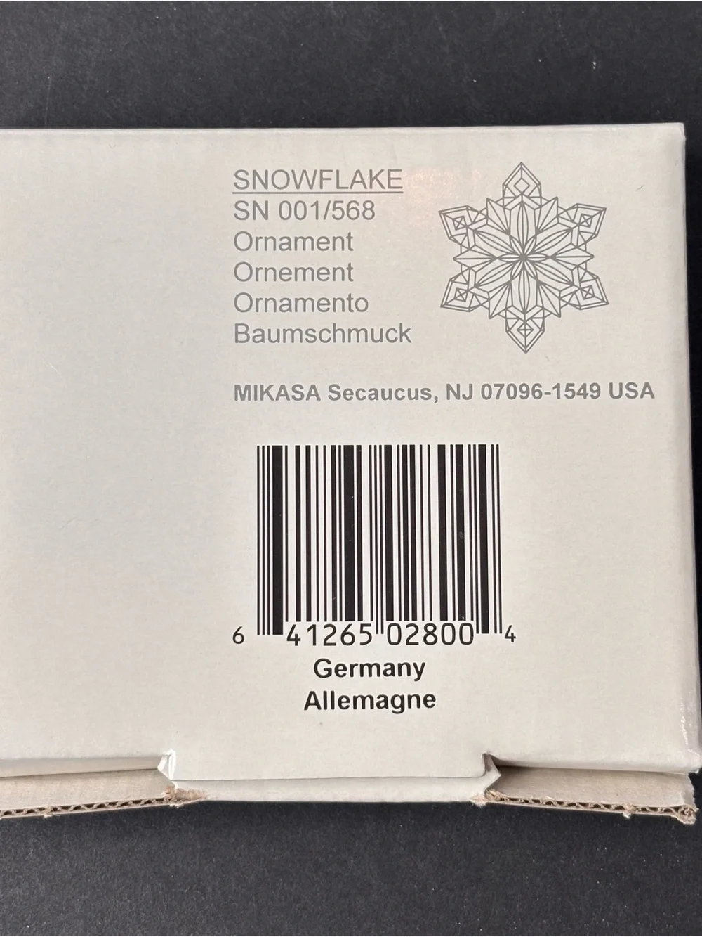 German Made Mikasa Crystal Snowflake Christmas Ornament w Original Label & Box
